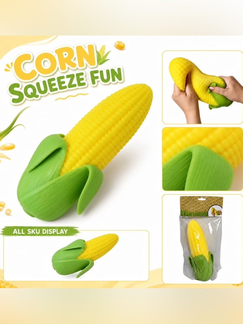 SUNNY DAYS | Fresh Farmers Market Fresh Corn Yellow & Green Squeeze Toy